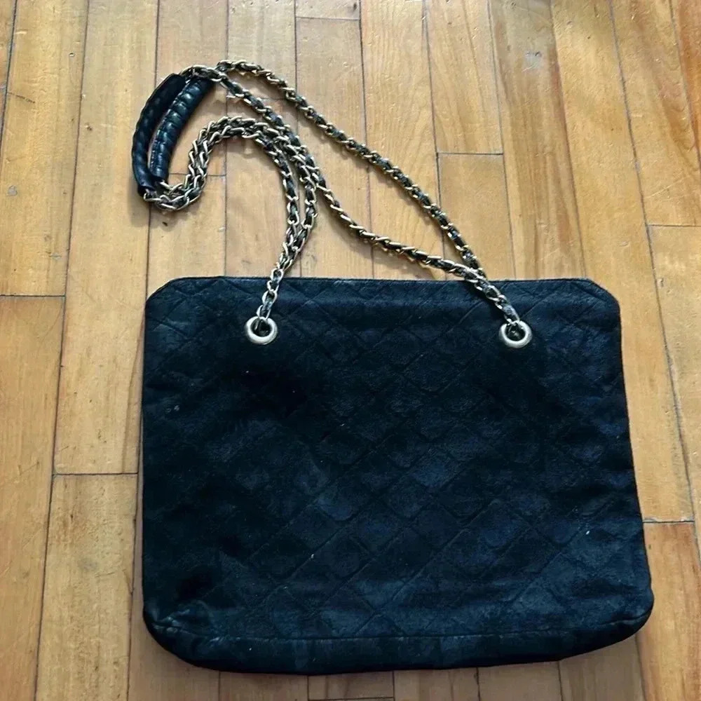 Vintage  chain quilted suede tote made in‎ france